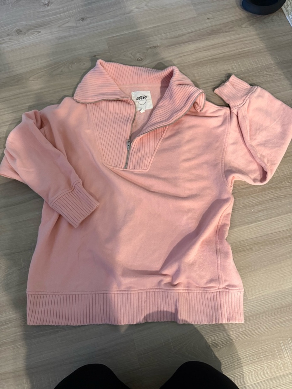 aerie Light Pink Quarter-Zip Turtleneck Sweatshirt